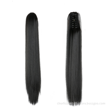 Wholesale Deep-Brown Long Straight Claw-Clip Drawstring Hairpiece Clip In Hair Tail Synthetic Hair Ponytails Extension For Women
